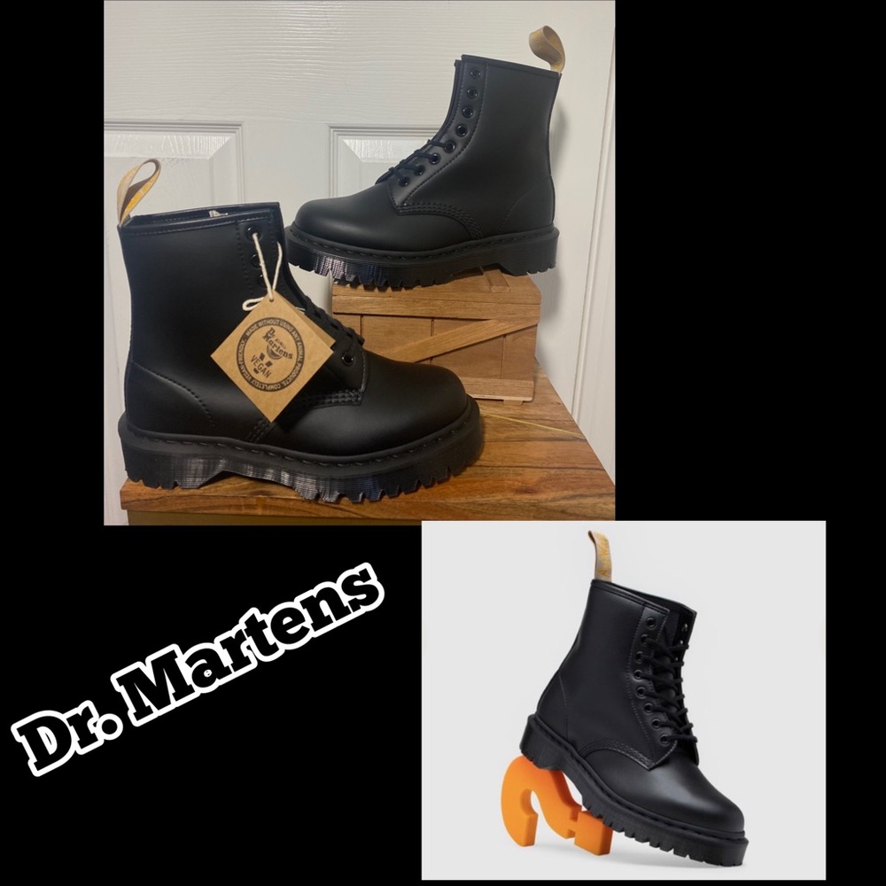 Dr. Martens Black Matte Leather Lace-Up Platform Boots